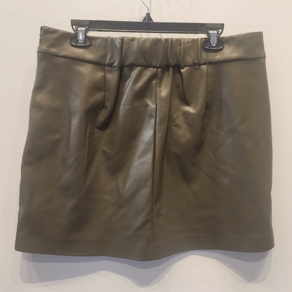 The Drop Olive Faux Leather Mini Skirt XXL Plus Size‎ Elastic Waist